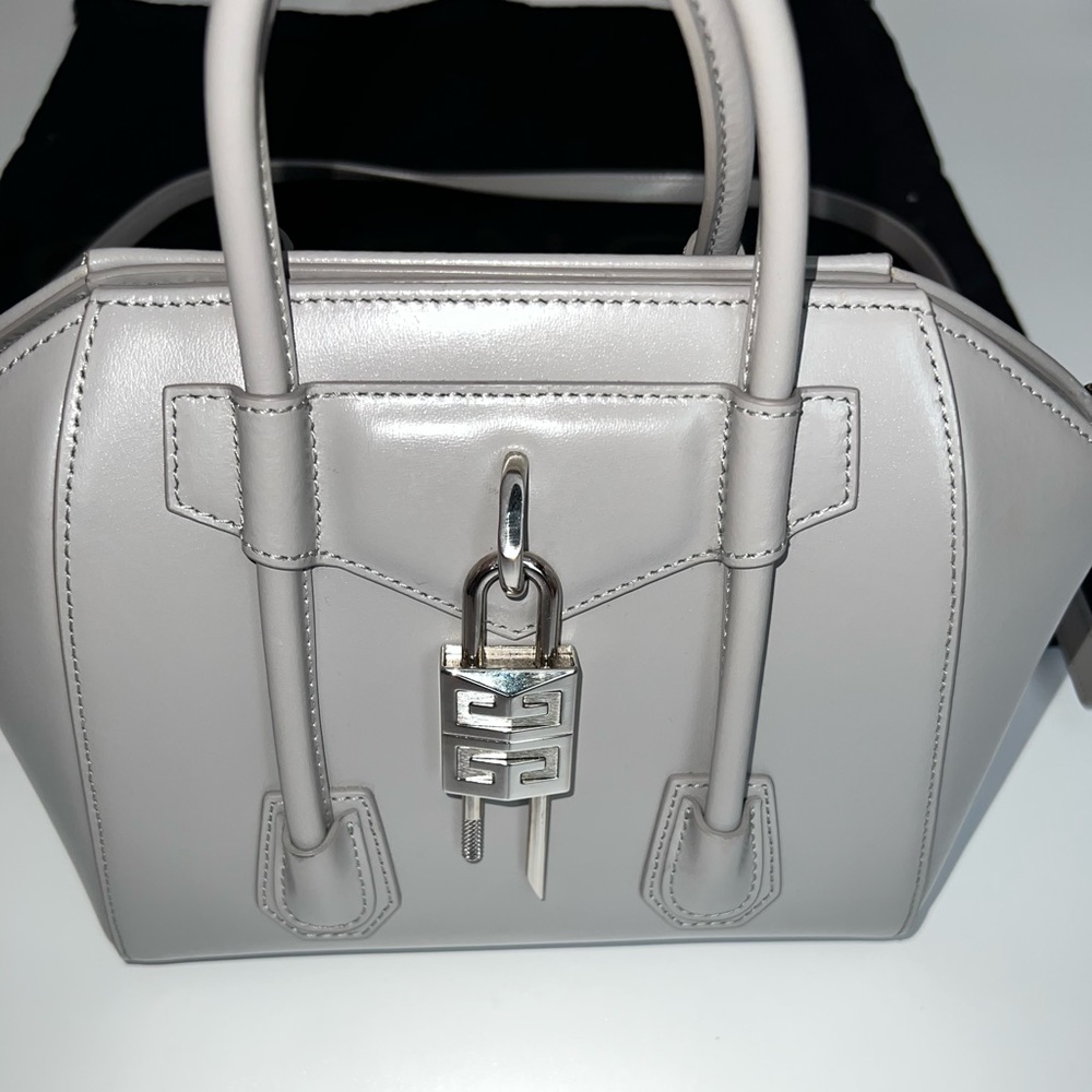 Authentic Mini Antigona Lock gray Leather Satchel
